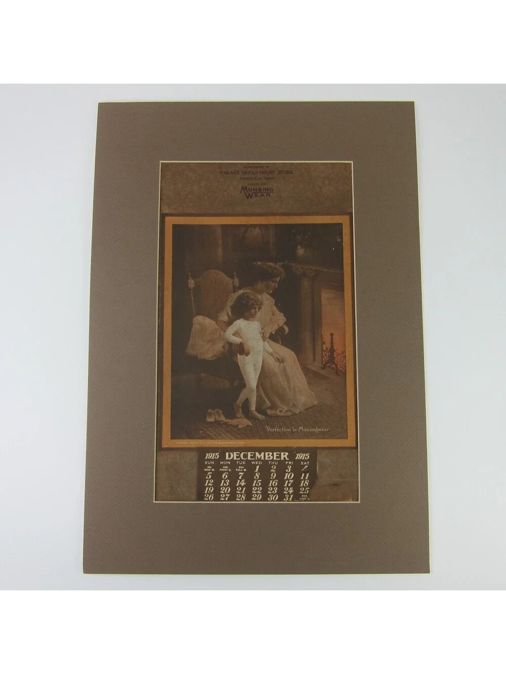 Munsingwear Art Calendar Print Advertising Display Woman Child Antique 1915 RARE
